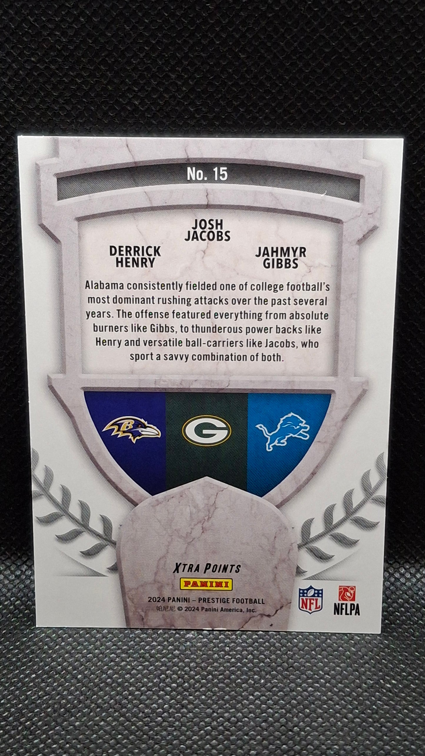 Derrick Henry, Josh Jacobs, Jahmyr Gibbs (2024) Panini Prestige #157/249