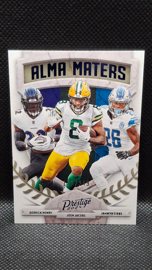 Derrick Henry, Josh Jacobs, Jahmyr Gibbs (2024) Panini Prestige #157/249